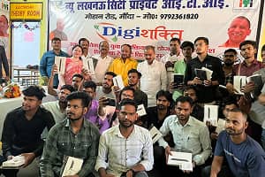Students recieving tablets